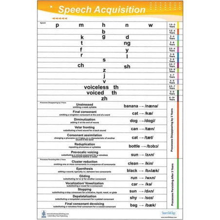 Speech Acquisition Large Poster, processed by age for SLP speech language pathologist