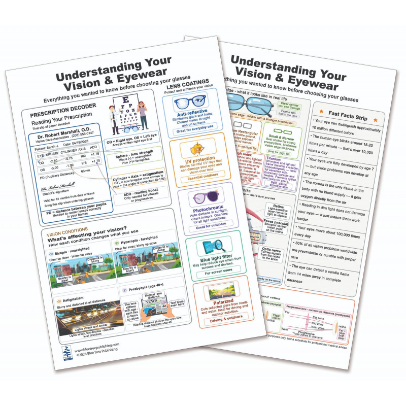 Understanding Your Vision & Eyewear — Laminated Double-Sided A4 Reference Card | Blue Tree Publishing