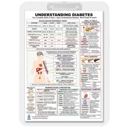 Professional A4 clipboard with a removable double-sided diabetes chart covering blood sugar levels, Type 1, Type 2 and Gestation